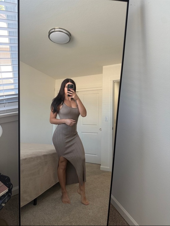 Abercrombie & Fitch Dresses & Skirts - Abercrombie & Fitch Taupe Ribbed Tank Midi Dress with Side Slit